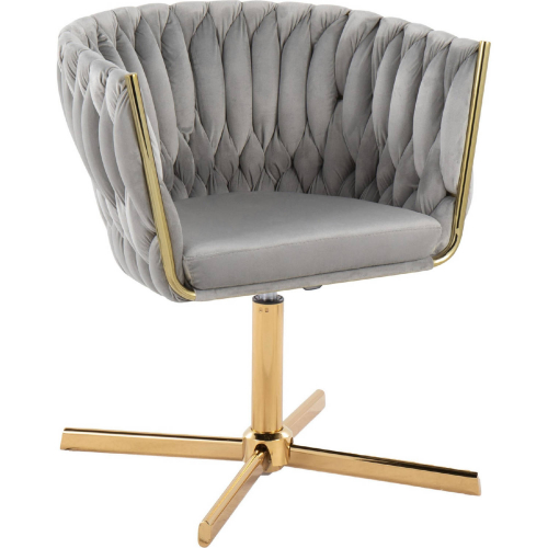 Braided Renee Swivel Accent Chair with X Pedestal Base in Gold & Silver Velvet